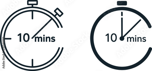 Bild auf Leinwand 10 minutes icons featuring fill and line styles with timer, countdown, clock, and time duration symbols for digital interfaces