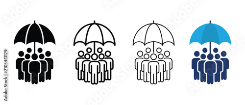groups of people under different colored umbrellas representing protection and unity