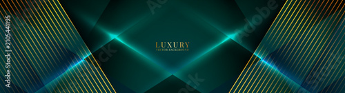 3D green blue luxury abstract background overlap layer in dark space with golden lines effect decoration. Modern graphic design element cutout style concept for web, art, flyer, card or brochure cover