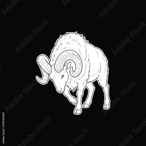 фотографія Curved horn sheep sketch illustration artwork