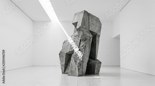 Abstract Concrete Sculpture in Minimalist Gallery Space