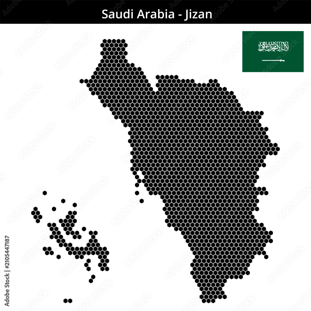 Obraz premium Map of Saudi-Arabia region Jizan in small hexagonal dots
