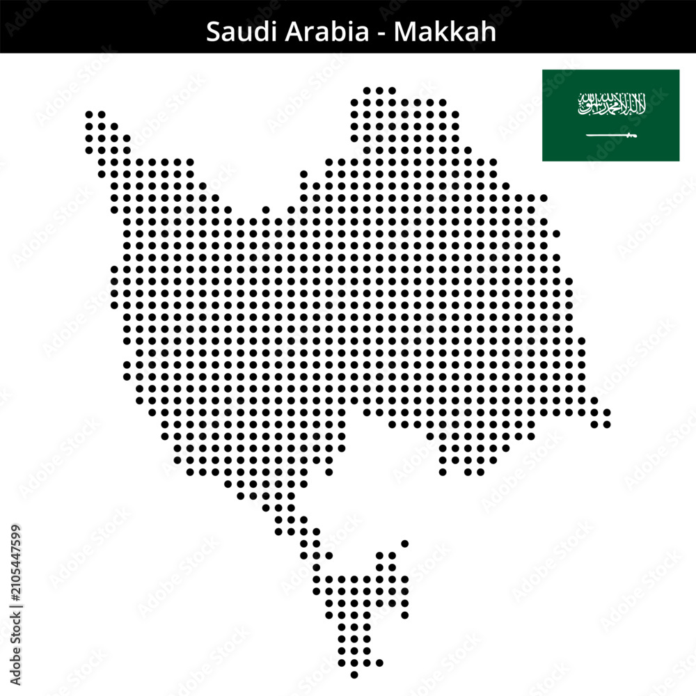 Obraz premium Map of Saudi-Arabia region Makkah in medium size dots