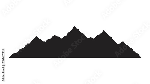 Black silhouette of a rugged mountain range with sharp peaks against a plain white background, depicting a minimalist landscape.