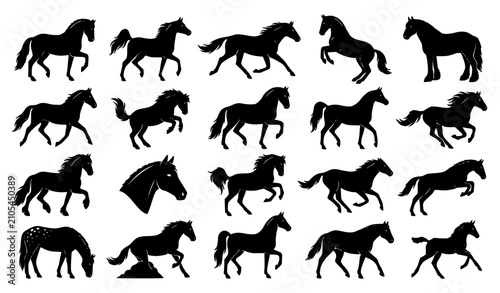 Canvastavla Elegant Black Horse Silhouette Pack with Dynamic Equine Poses Vector Illustratio