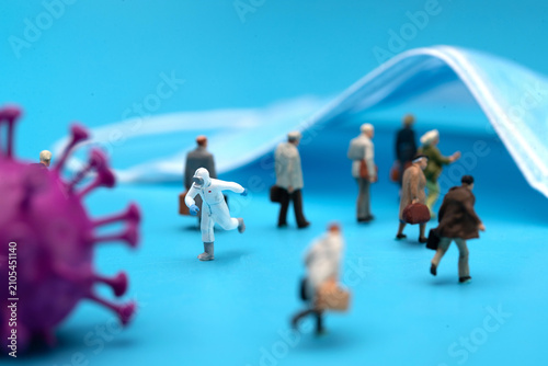 Konstfotografi Medical Workers Protecting Crowd from Virus Particles
