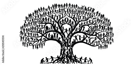 Quadro su tela Creative tree formed from connected human silhouettes, representing friendship