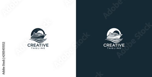 Minimalist nautical cruise ship logo design for maritime travel brands and luxury ocean transportation agencies