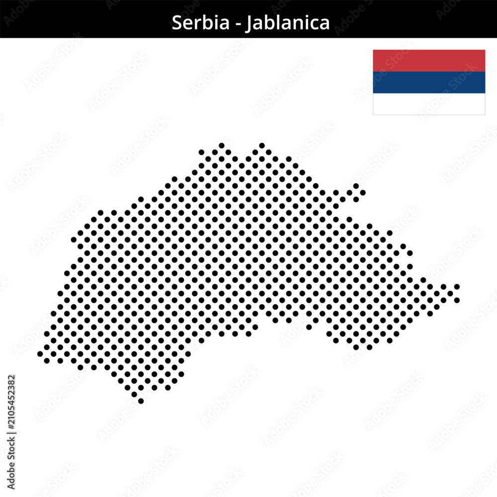 Fototapeta premium Map of Serbia region Jablanica in medium sized cross shaped dots