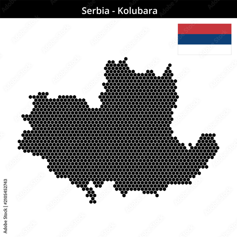 Obraz premium Map of Serbia region Kolubara in small hexagonal dots