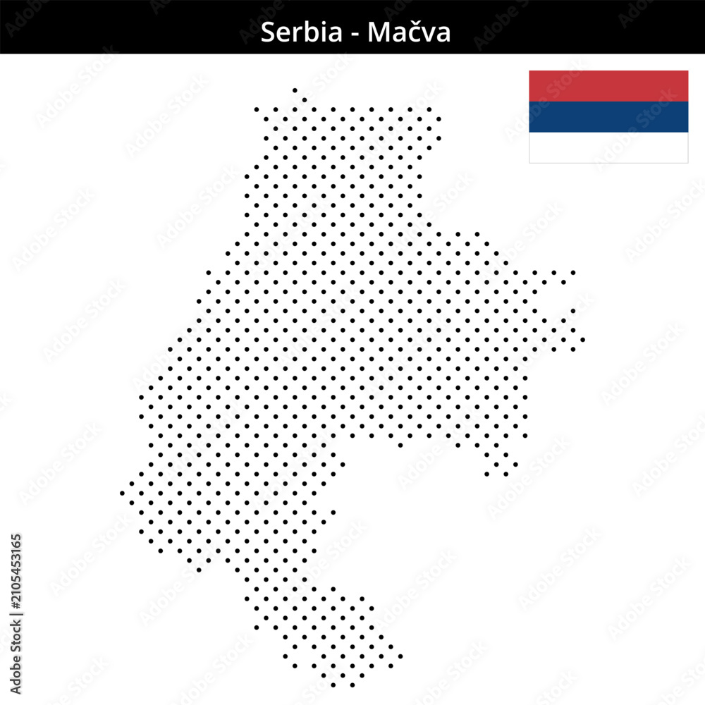 Fototapeta premium Map of Serbia region Mačva in small cross shaped dots