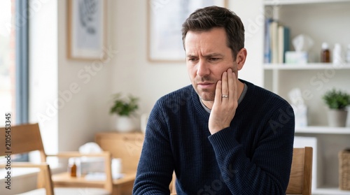 Man holding cheek with dental pain