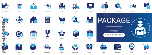 Foto Package solid icon set featuring parcel, shipping, delivery, box, courier, logistics, warehouse, package tracking, mail, and packaging