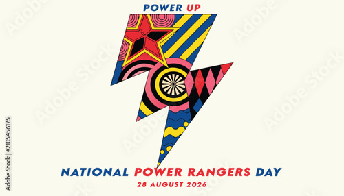 Foto Colorful lightning bolt graphic design celebrating national power rangers day ev