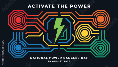 Slika na platnu Colorful digital circuit board design celebrating national power rangers day