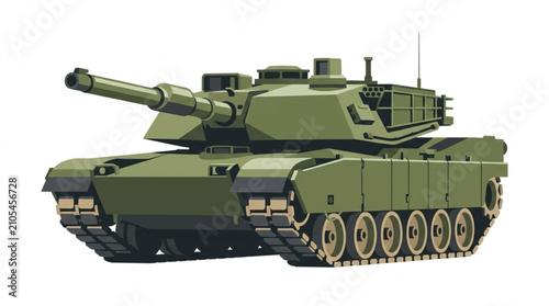 Fotografie military tank illustration in green with detailed turret and tracks suitable for