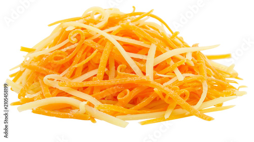 Cuadro en lienzo Shredded cheese mix of orange and white strands