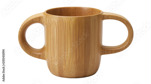 Canvas Print Bamboo mug with two handles and natural wood grain texture