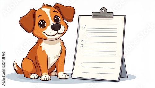 Cartoon Dog with Checklist - Cute Pet Illustration for Planning.
