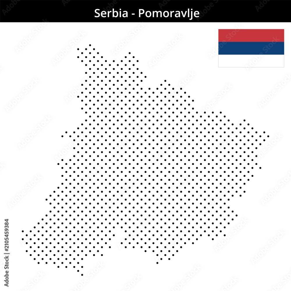 Fototapeta premium Map of Serbia region Pomoravlje in small cross shaped dots
