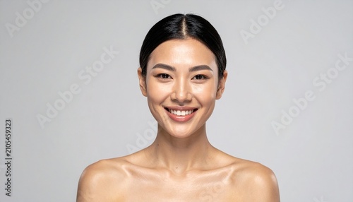 Radiant Asian Woman with Flawless Skin and a Warm Smile.