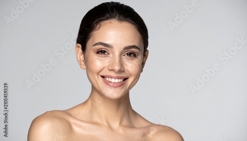 Radiant Beauty - A Portrait of a Smiling Woman with Glowing Skin.