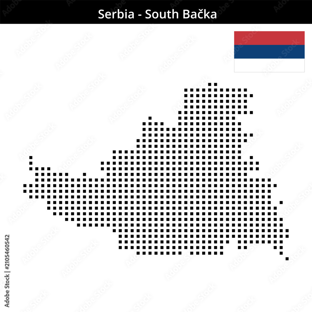Fototapeta premium Map of Serbia region South-Bačka in medium size square dots