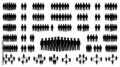 Fotografia Black silhouette icons of groups of people and crowds in various arrangements