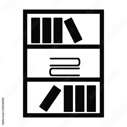 Bookshelf icon with organized books on shelves minimalist flat vector design style