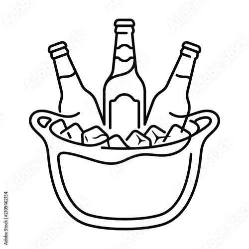 Three Beer Bottles in an Ice Bucket Line Art Icon for Bar and Restaurant Design