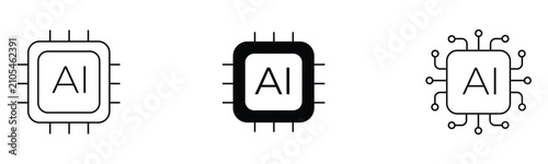 Fototapeta AI chip icon set featuring neural processor and machine learning technology