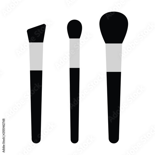 Set of Three Professional Makeup Brushes Isolated on a Clean White Background