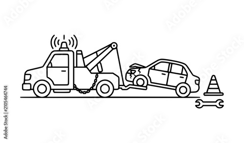 Bild auf Leinwand Vehicle Accident Rescue and Towing Line Icon Modern Roadside Assistance Vector