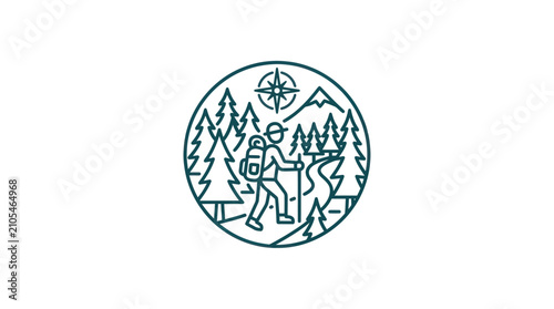 Canvas Print Hiker with backpack and trekking poles.