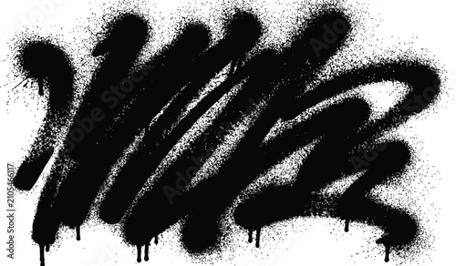 Fotografía Black spray paint graffiti tag on white background with drips and splatters
