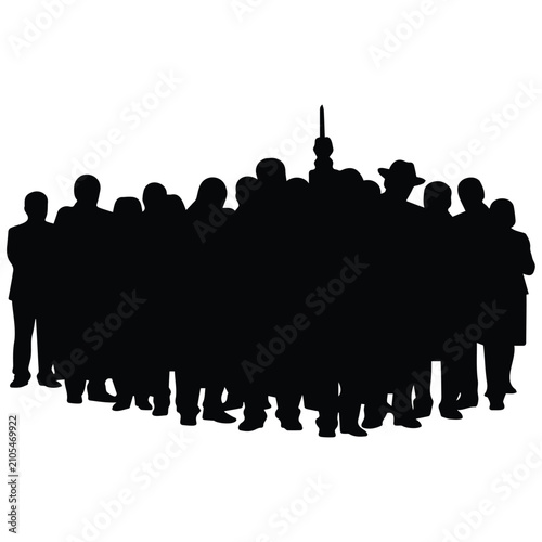 Crowd silhouette vector illustration of people gathered together, no objects.