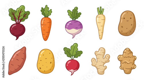 Root vegetables collection cartoon style