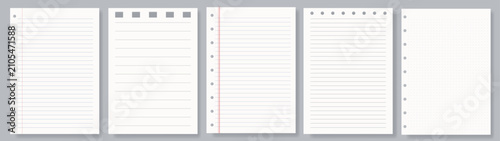 Foto Set of 5 Notebook Paper Templates with Blank, Ruled Line and Grid Pages Vector C