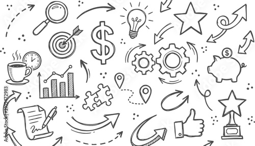 Bild auf Leinwand Business development and marketing strategy doodle concept with success and fina