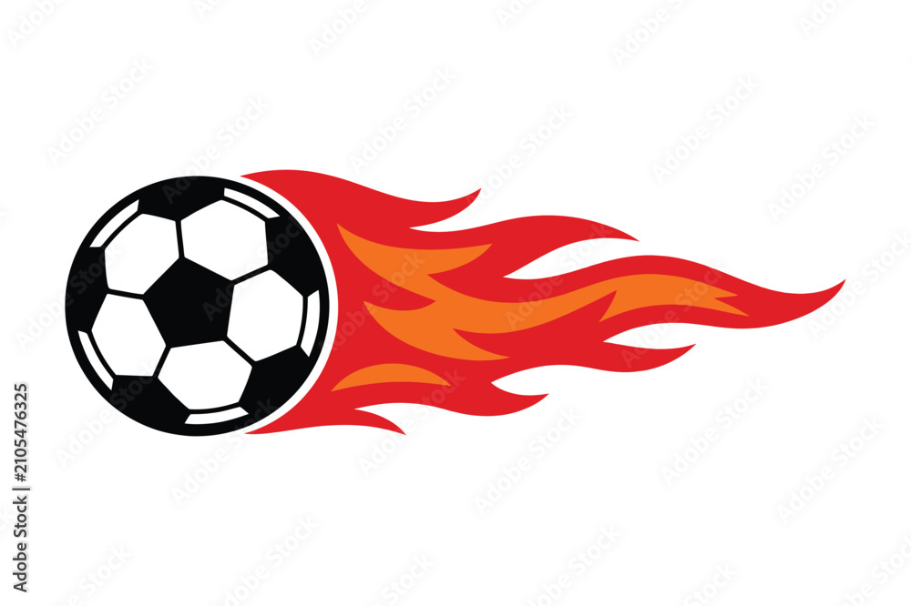 Fototapeta premium Flying soccer ball with fire flames speed element vector illustration isolated on white background