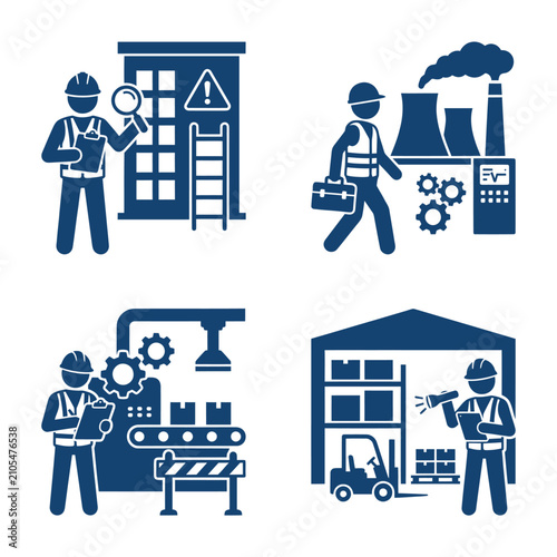 Картината върху платно Industrial workers at factory sites.