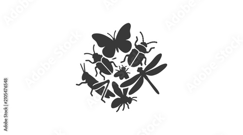 Tableau sur toile Insects Butterflies Beetles Dragonflies Silhouette.
