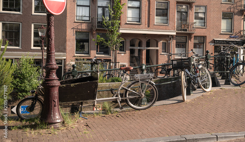 Classic canal-side view in Amsterdam, Netherlands