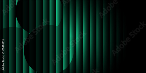 Futuristic green gradient abstract background with black vertical stripes decoration and glowing neon green geometric shapes. Modern technology concept for banner, brochure, web site and flyer. EPS. 4