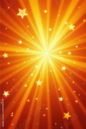Golden Rays of Light and Sparkling Stars Radiating from a Bright Center, a Festive and Joyful Background Image Perfect for Celebration Designs