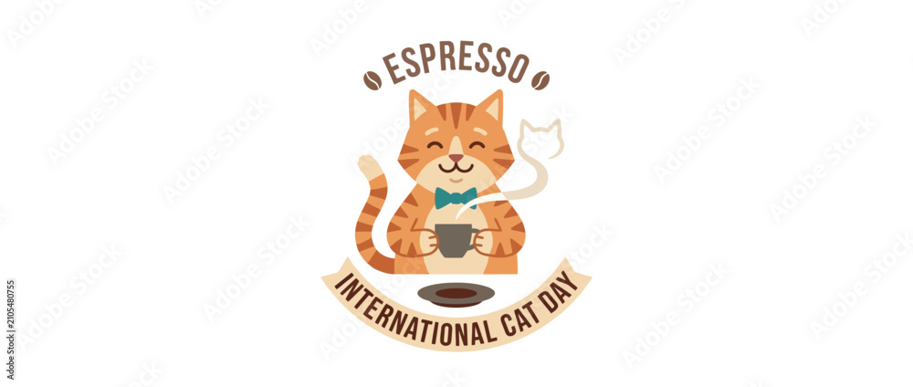 Fototapeta premium Happy Cat Enjoying Hot Coffee Beverage