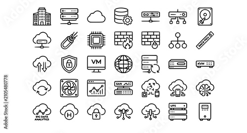 Modern Data Center Server Cloud Technology Line Icon Pack