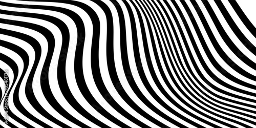 Fotografía Abstract Halftone Black and White Wavy Lines Textured Background with 3D Illusion and Twisting Movement Effect