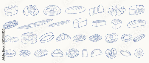 Bild auf Leinwand Set of hand drawn bread and buns