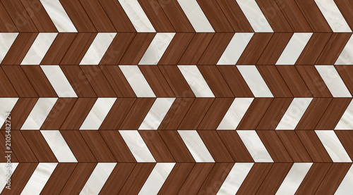 Schilderij op canvas Chevron wood and marble parquet floor texture, geometric timber and stone mosaic
